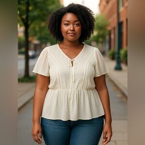 Lane Bryant White Sheer Polka Dot Blouse